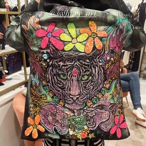 Unique Swhitey Art HAND DRAWN AND EMBELLISHED black leather jacket